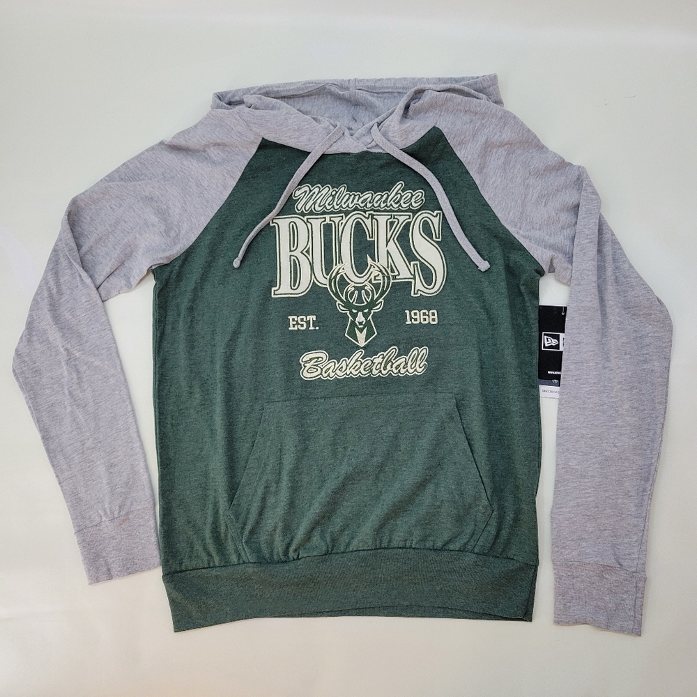 New Era Womens Throwback Milwaukee Bucks Lightweight Hooded Sweatshirt